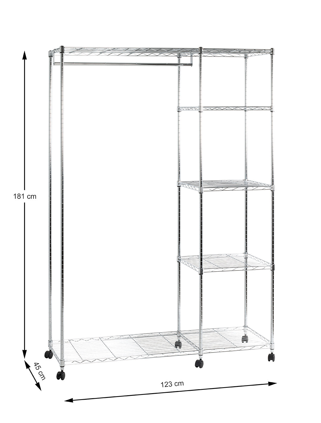 HAKU Möbel Rollgarderobe aus Metall höhenverstellbar in Silber