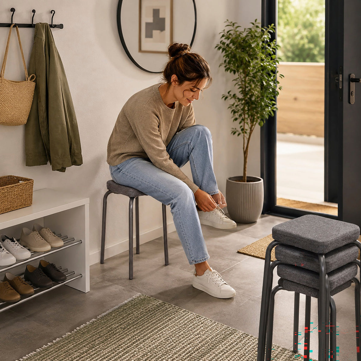 HAKU Möbel Stapelhocker aus Textil in Anthrazit