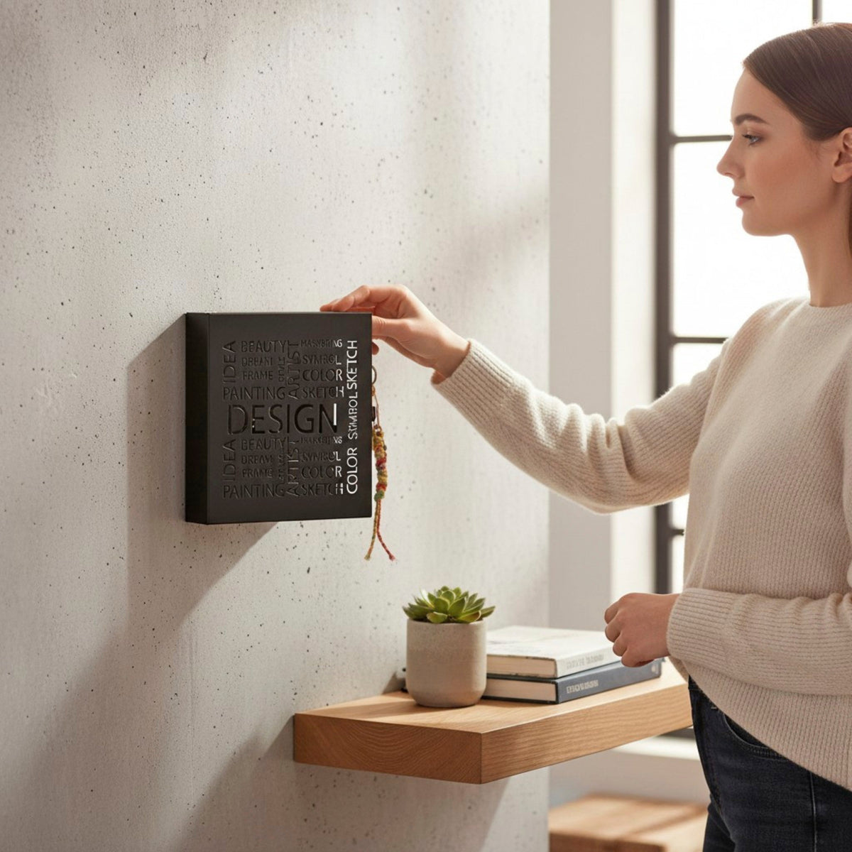 HAKU Möbel Schlüsselkasten aus Metall Motiv Schriftzug in Schwarz