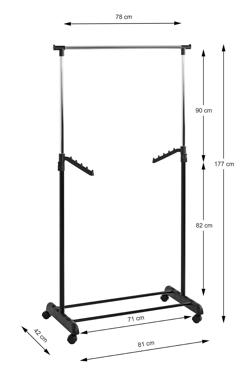 HAKU Möbel Rollgarderobe aus Metall höhenverstellbar in Schwarz