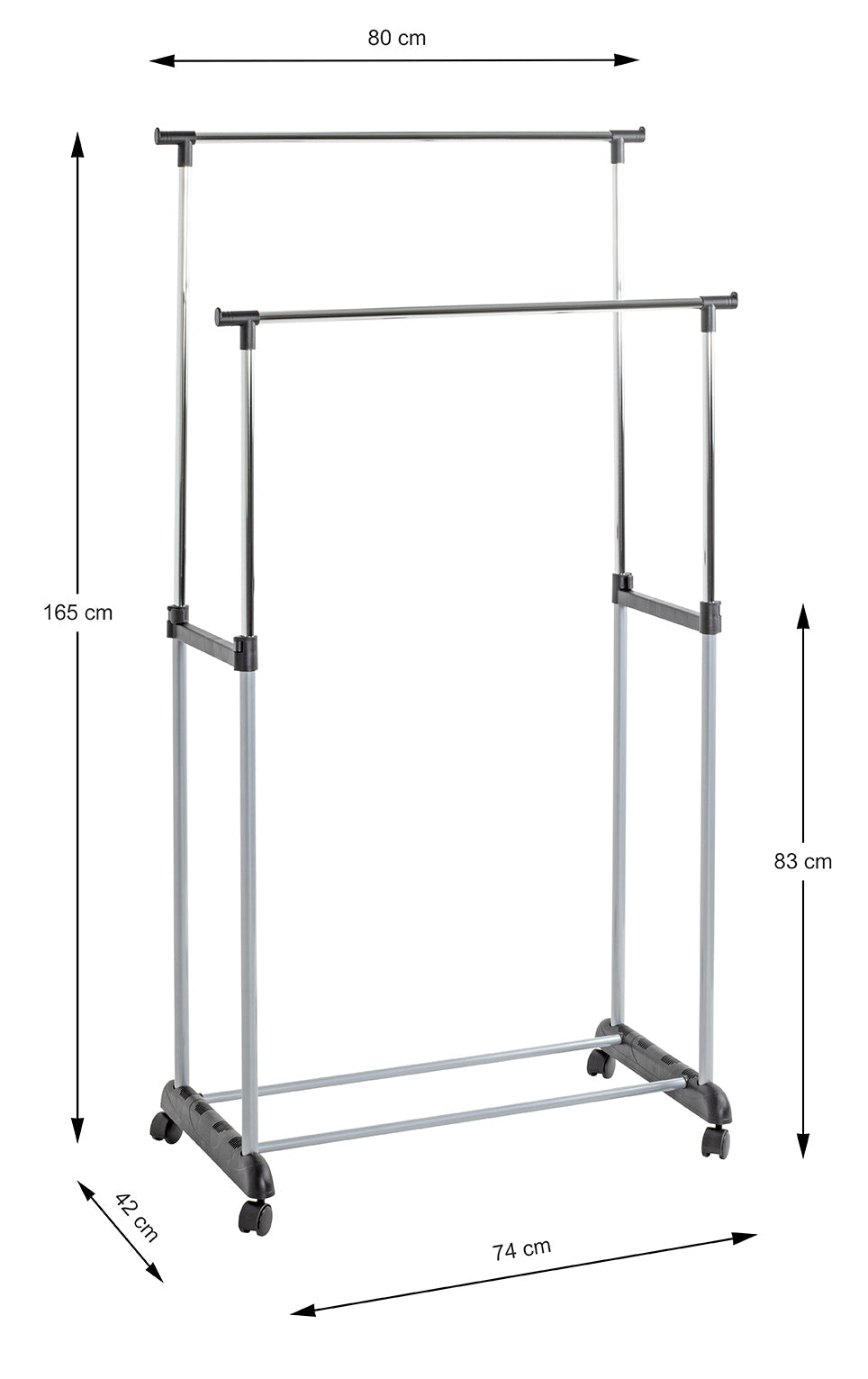 HAKU Möbel Rollgarderobe aus Metall höhenverstellbar in Grau