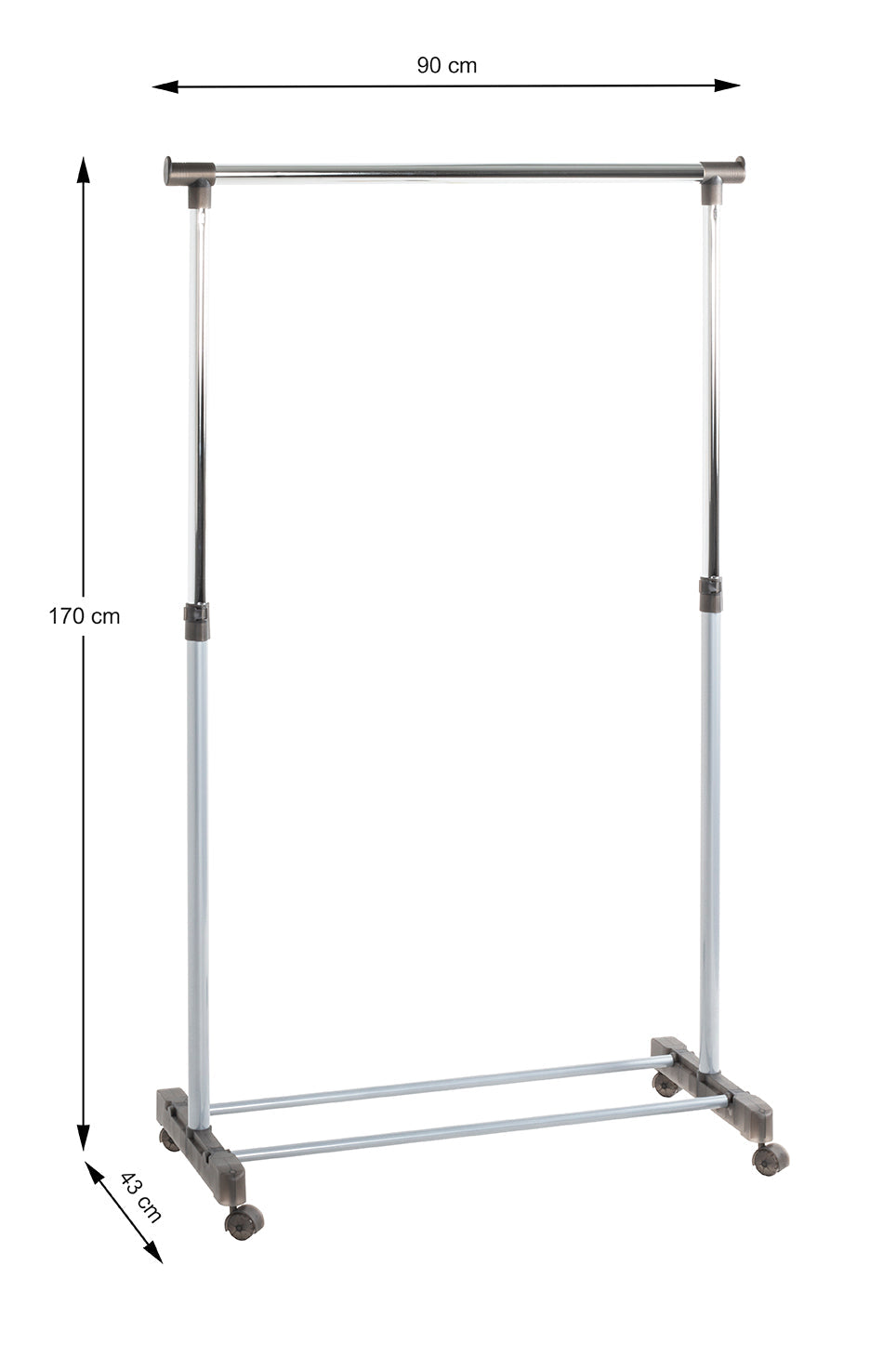 HAKU Möbel Rollgarderobe aus Metall höhenverstellbar in Grau