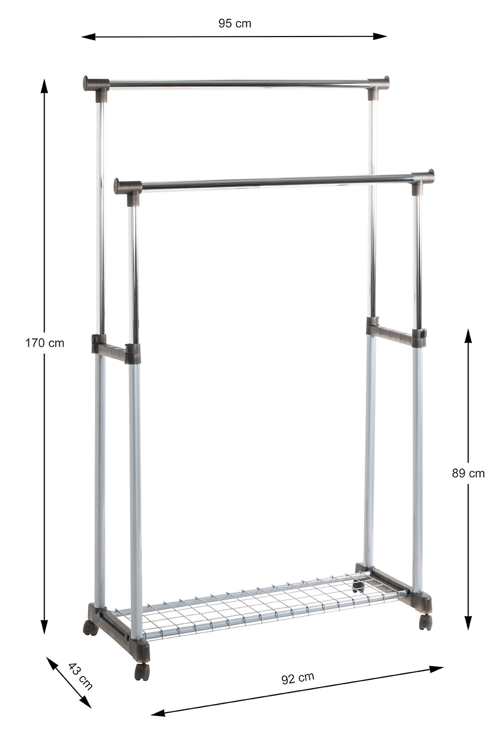 HAKU Möbel Rollgarderobe aus Metall höhenverstellbar in Grau