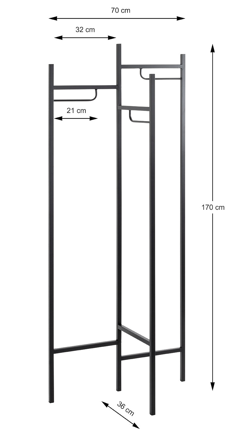 HAKU Möbel Garderobenständer aus Metall in Schwarz 70 x 36 x 170 cm