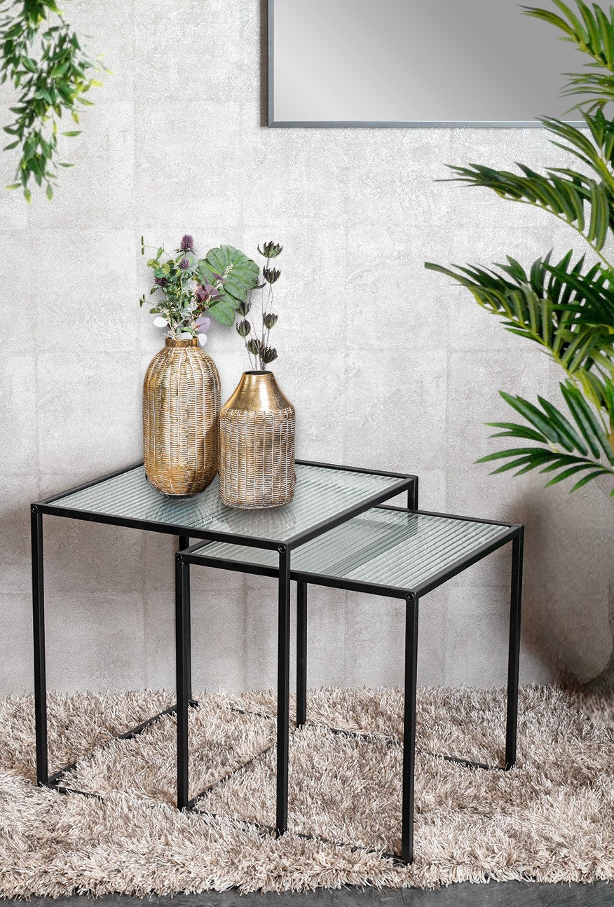 HAKU Möbel Beistelltisch aus Metall mit Glas in Schwarz