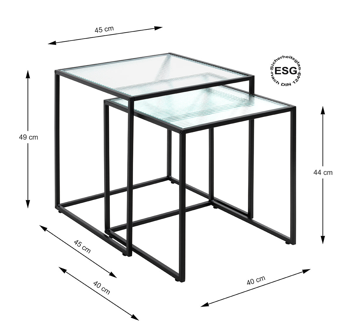HAKU Möbel Beistelltisch aus Metall mit Glas in Schwarz