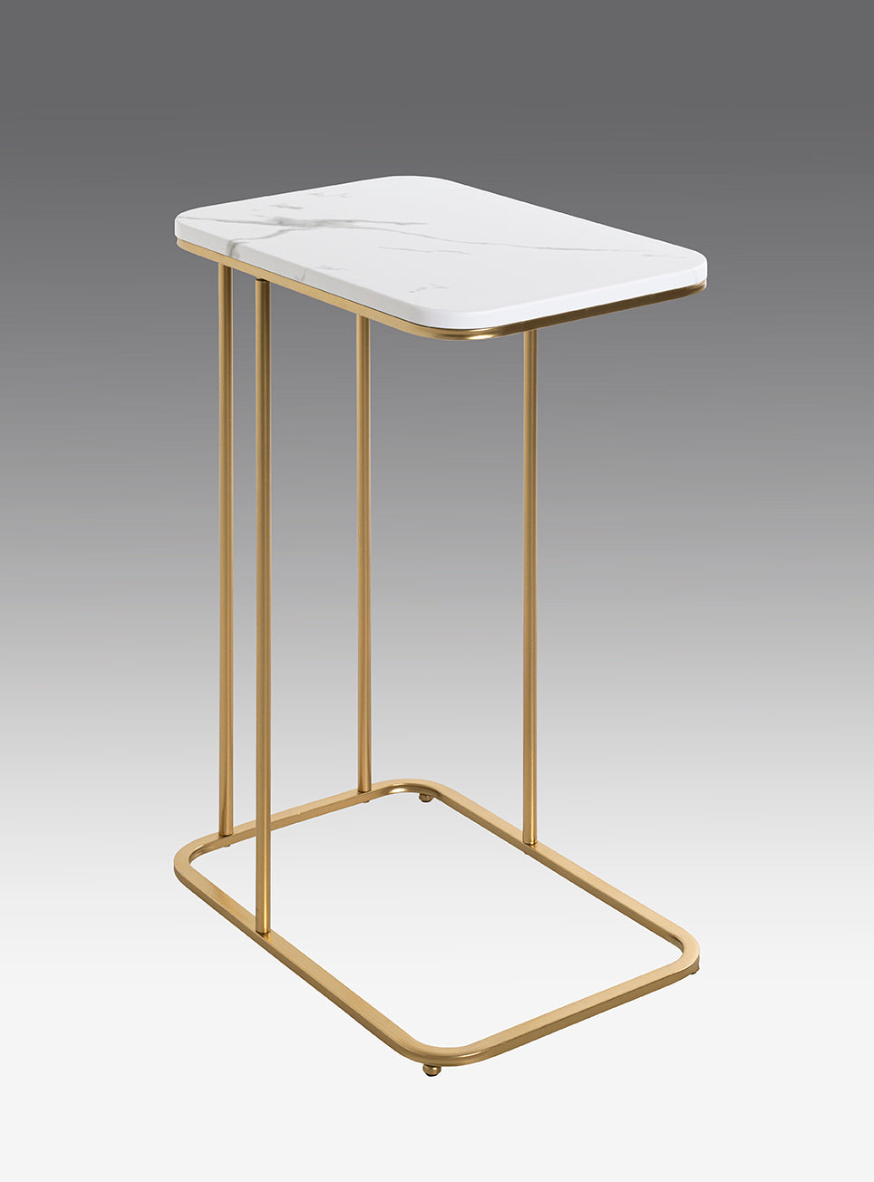 HAKU Möbel Beistelltisch aus Metall C-Gestell in Gold, Marmoroptik