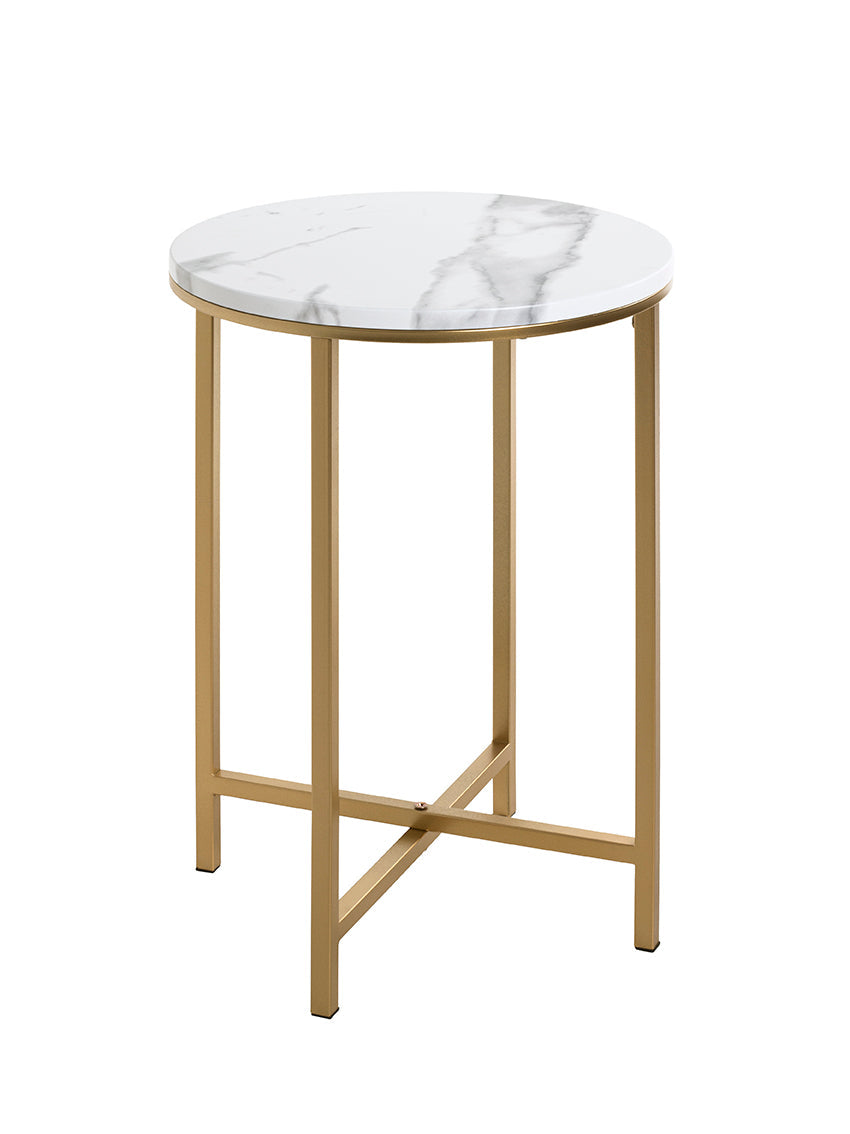 HAKU Möbel Beistelltisch aus Metall X-Gestell 39 x 53 cm in Gold, Marmoroptik