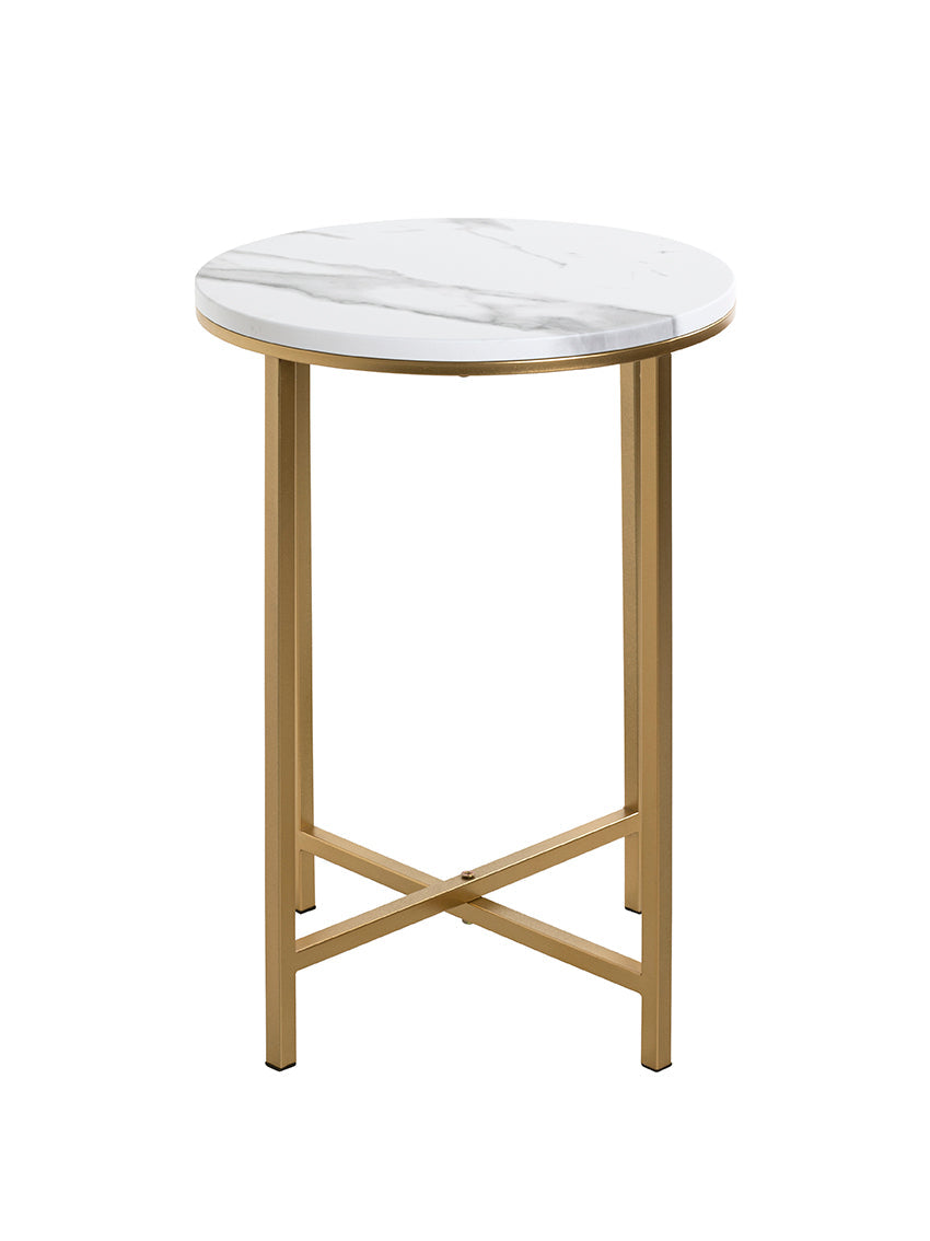 HAKU Möbel Beistelltisch aus Metall X-Gestell 39 x 53 cm in Gold, Marmoroptik