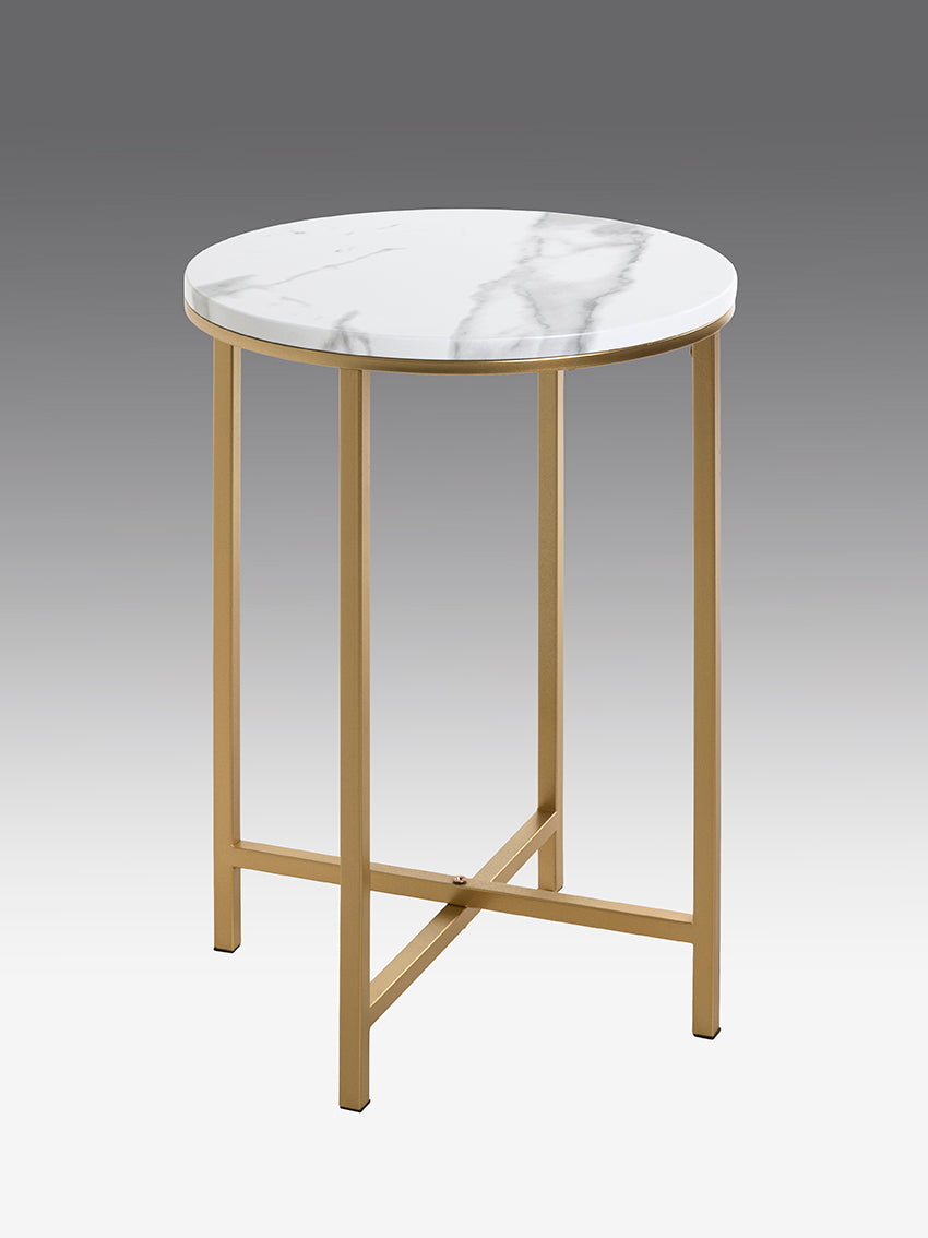 HAKU Möbel Beistelltisch aus Metall X-Gestell 39 x 53 cm in Gold, Marmoroptik