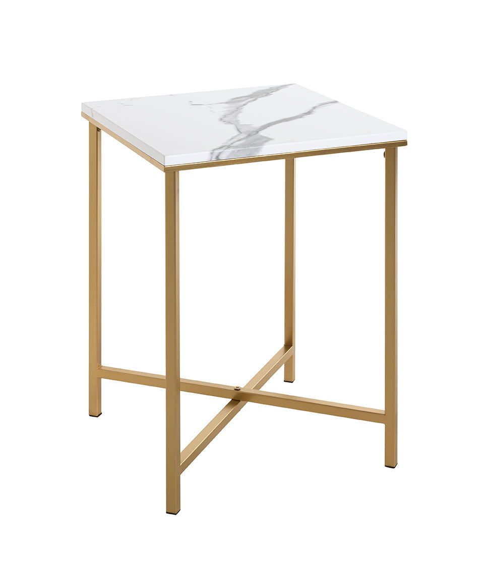 HAKU Möbel Beistelltisch aus Metall X-Gestell 39 x 39 x 55 cm in Gold, Marmoroptik