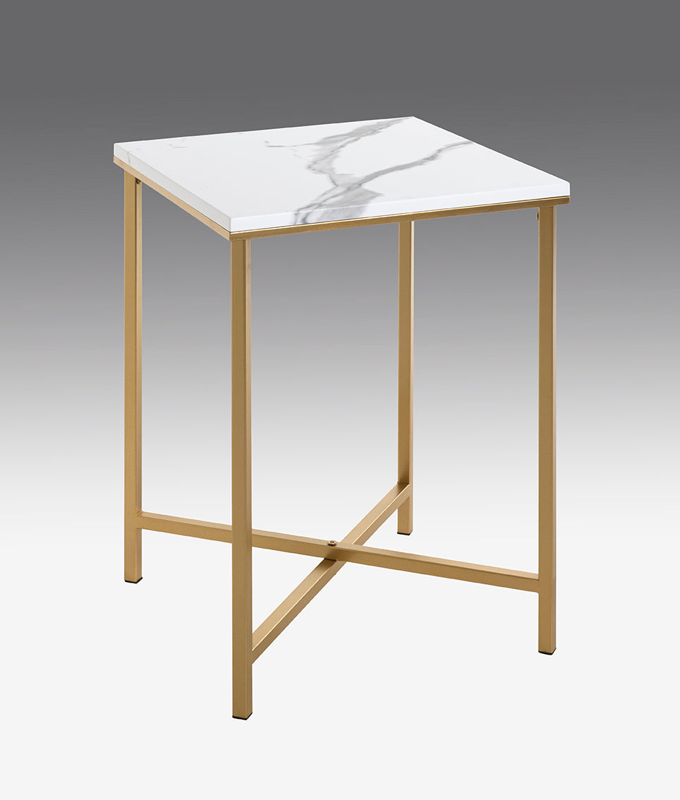 HAKU Möbel Beistelltisch aus Metall X-Gestell 39 x 39 x 55 cm in Gold, Marmoroptik