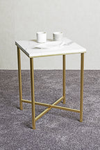 HAKU Möbel Beistelltisch aus Metall X-Gestell 39 x 39 x 55 cm in Gold, Marmoroptik