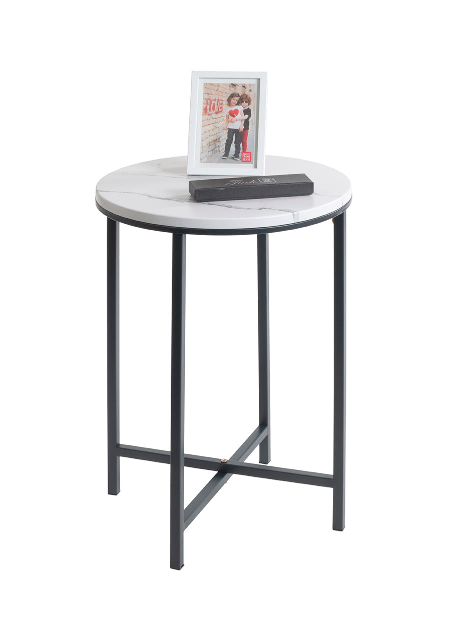 HAKU Möbel Beistelltisch aus Metall X-Gestell 39 x 53 cm in Anthrazit, Marmoroptik