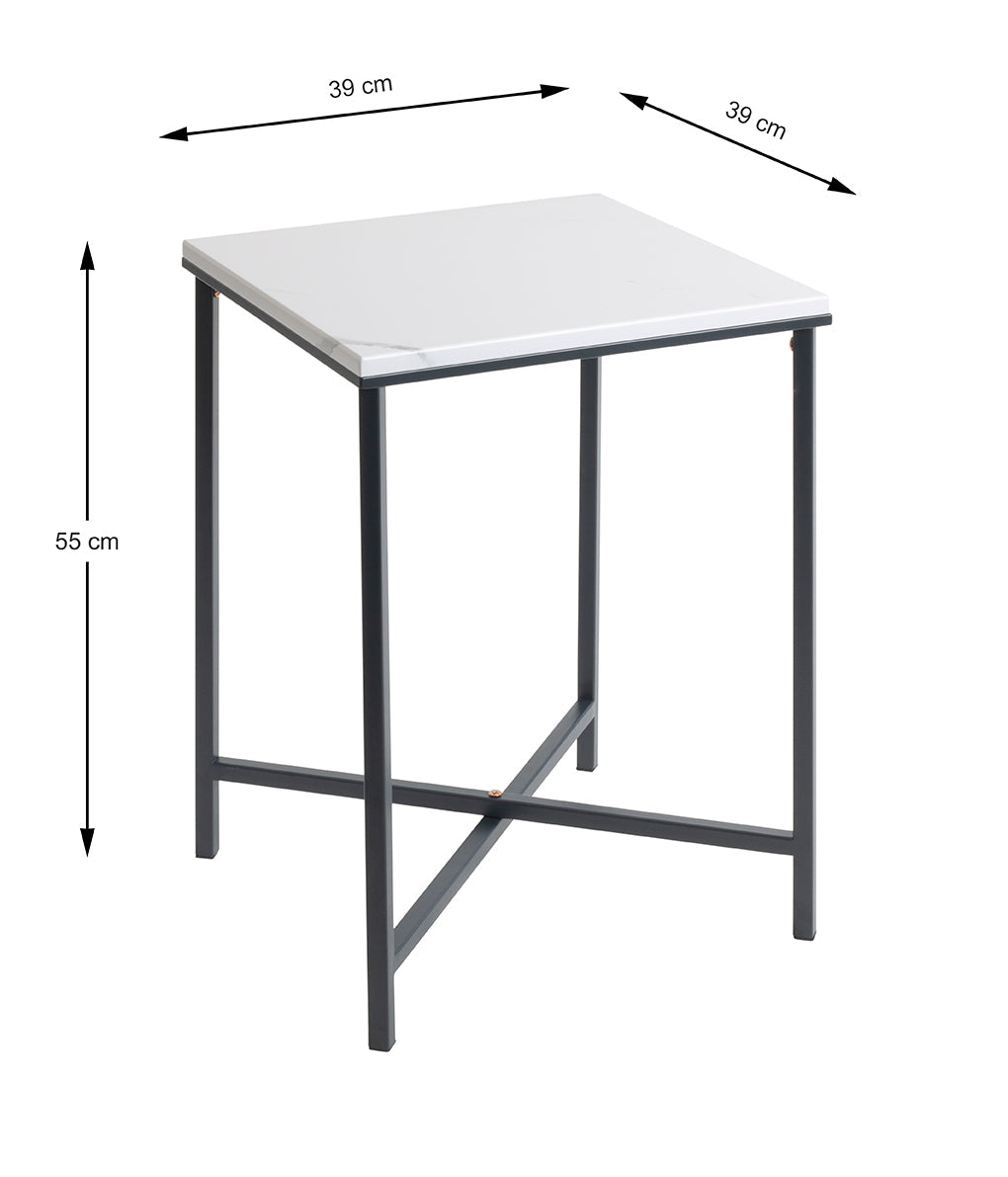 HAKU Möbel Beistelltisch aus Metall X-Gestell 39 x 39 x 55 cm in Anthrazit, Marmoroptik