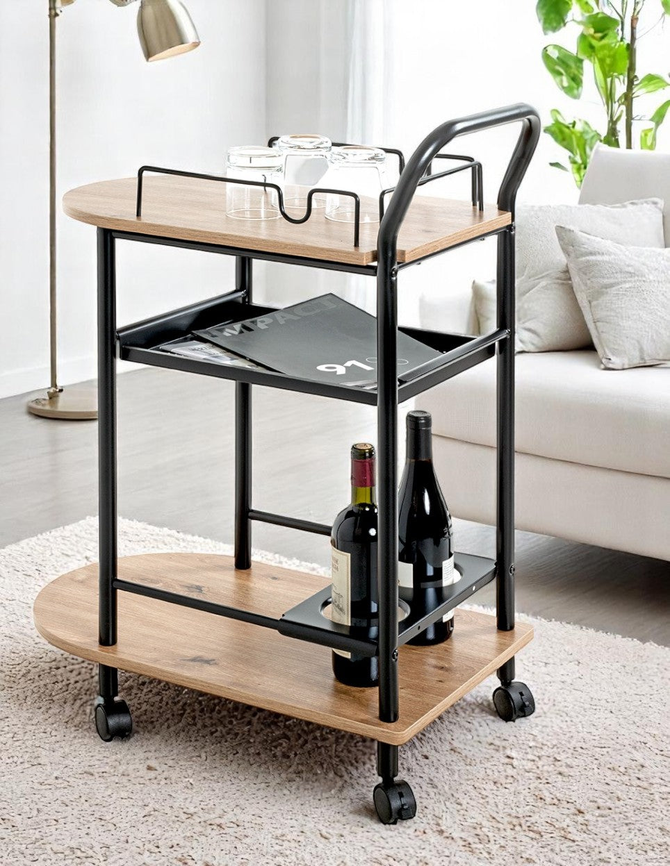 HAKU Möbel Servierwagen aus MDF kratzbeständig in Braun 65 x 35 x 83 cm