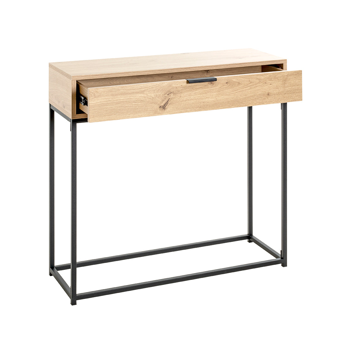 HAKU Möbel Konsole aus Holzwerkstoff Kippschutz 80 x 28 x 77 cm in Eiche, Schwarz (Eiche hell)