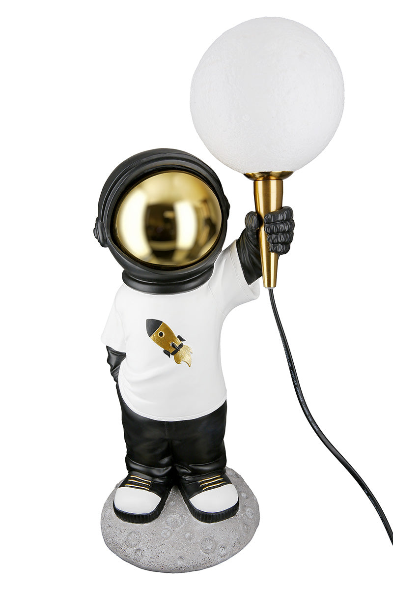 Astronaut Figur Lampe mit weißem Globus Lampenschirm, moderne Deko Leuchte.