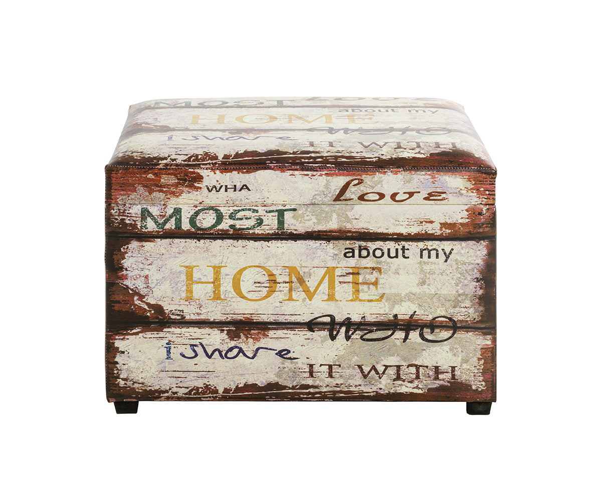 HAKU Möbel Sitztruhe aus Textil Motiv Schriftzug in Beige 58 x 39 x 42 cm