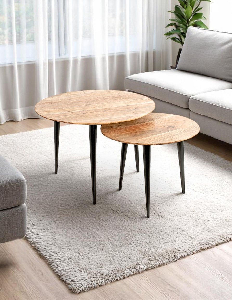 HAKU Möbel Beistelltisch aus Massivholz Schweizer Kante in Braun H 41-46 cm Ø 50-65 cm, Ø 65 cm, H 46 cm