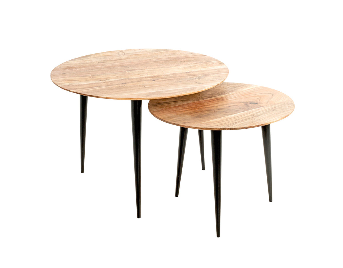 HAKU Möbel Beistelltisch aus Massivholz Schweizer Kante in Braun H 41-46 cm Ø 50-65 cm, Ø 50 cm, H 41 cm