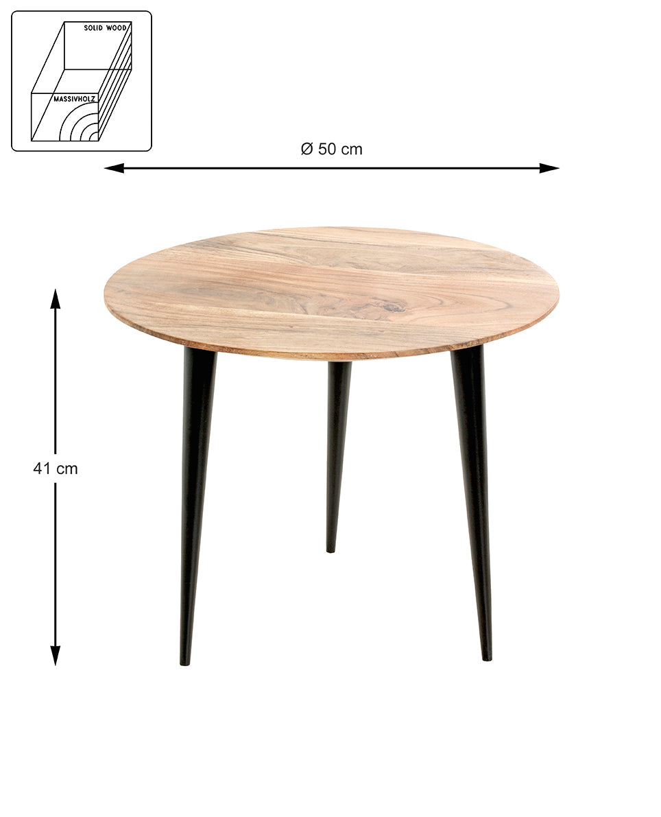 HAKU Möbel Beistelltisch aus Massivholz Schweizer Kante in Braun H 41-46 cm Ø 50-65 cm, Ø 50 cm, H 41 cm