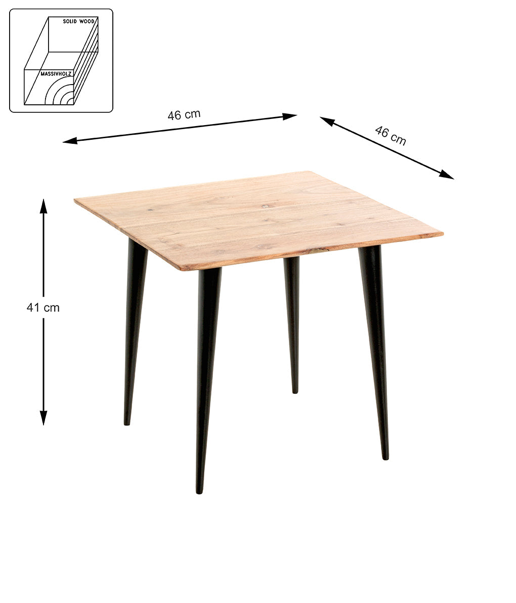 HAKU Möbel Beistelltisch aus Massivholz Schweizer Kante in Braun B 46-55 cm H 41-46 cm, 46 x 46 cm, H 41 cm