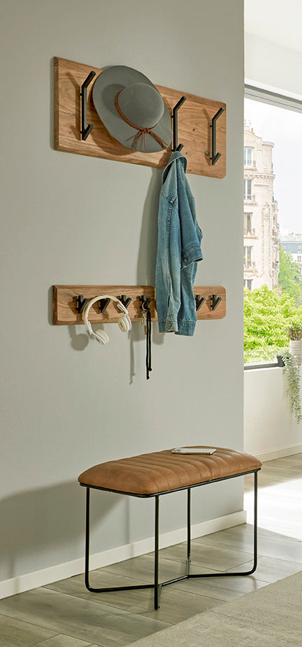 HAKU Möbel Wandgarderobe aus Massivholz Baumkante in Braun B 90 cm H 15-36 cm, 90 x 12 cm, H 36 cm