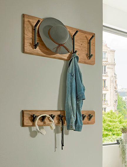HAKU Möbel Wandgarderobe aus Massivholz Baumkante in Braun B 90 cm H 15-36 cm, 90 x 12 cm, H 36 cm