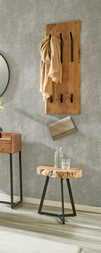 HAKU Möbel Wandgarderobe aus Massivholz Baumkante in Braun 36 x 12 x 100 cm