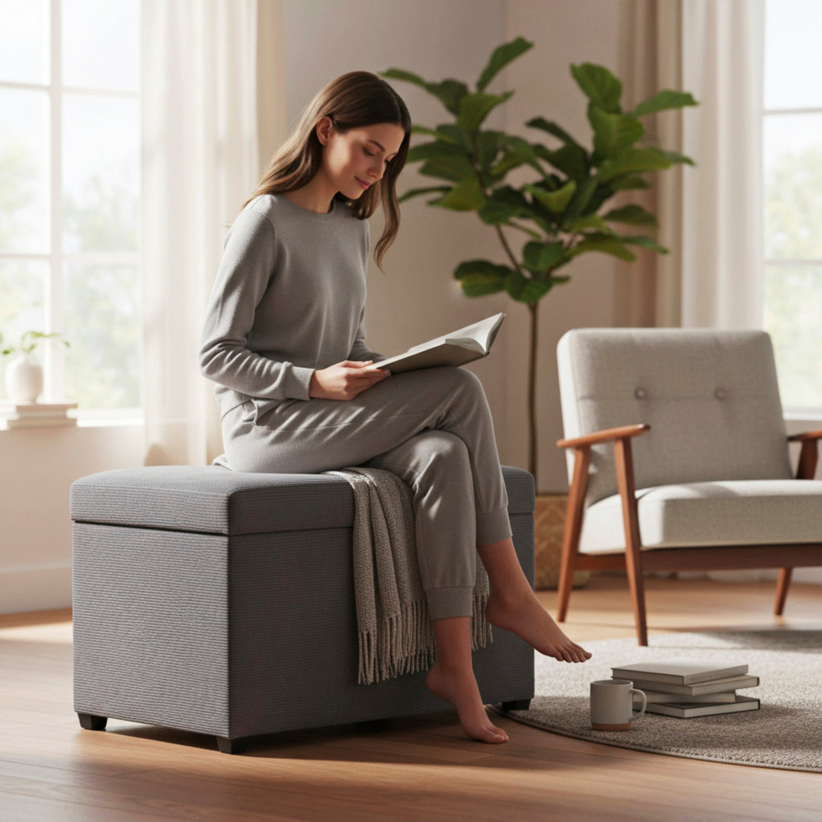 HAKU Möbel Sitztruhe aus Textil klappbar 58 x 39 x 42 cm in Grau