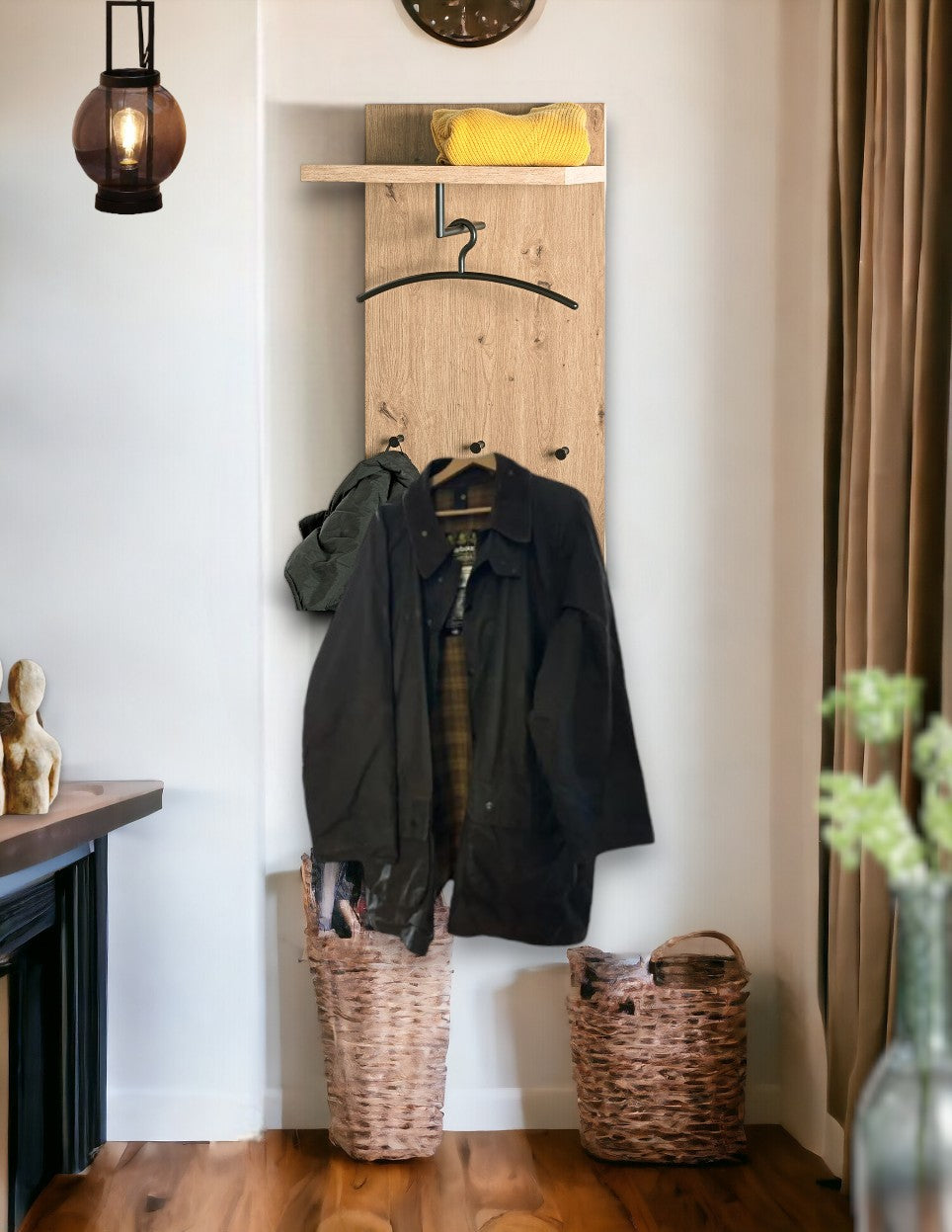 HAKU Möbel Wandgarderobe aus MDF kratzbeständig in Braun 48 x 31 x 90 cm
