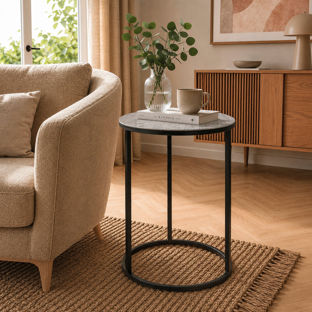 HAKU Möbel Beistelltisch aus Metall in Silber H 52-60 cm Ø 41-46 cm, Ø 46 cm, H 60 cm