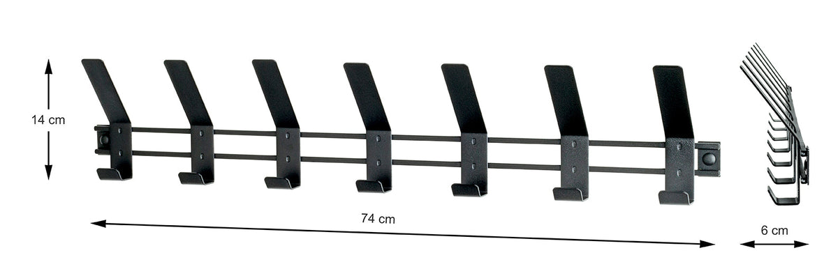 HAKU Möbel Garderobenleiste aus Metall in Schwarz B 30-74 cm H 14 cm, 74 x 6 cm, H 14 cm