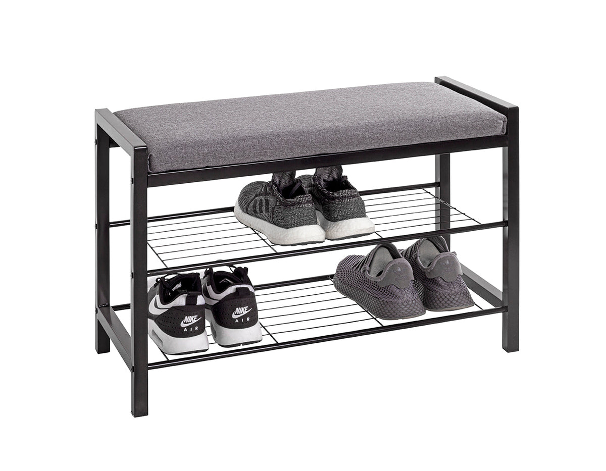 HAKU Möbel Schuhbank aus Metall gepolstert in Schwarz 75 x 32 x 50 cm