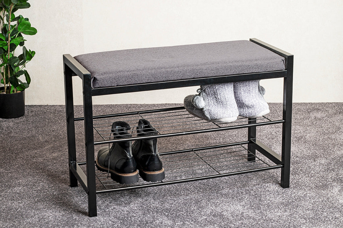 HAKU Möbel Schuhbank aus Metall gepolstert in Schwarz 75 x 32 x 50 cm