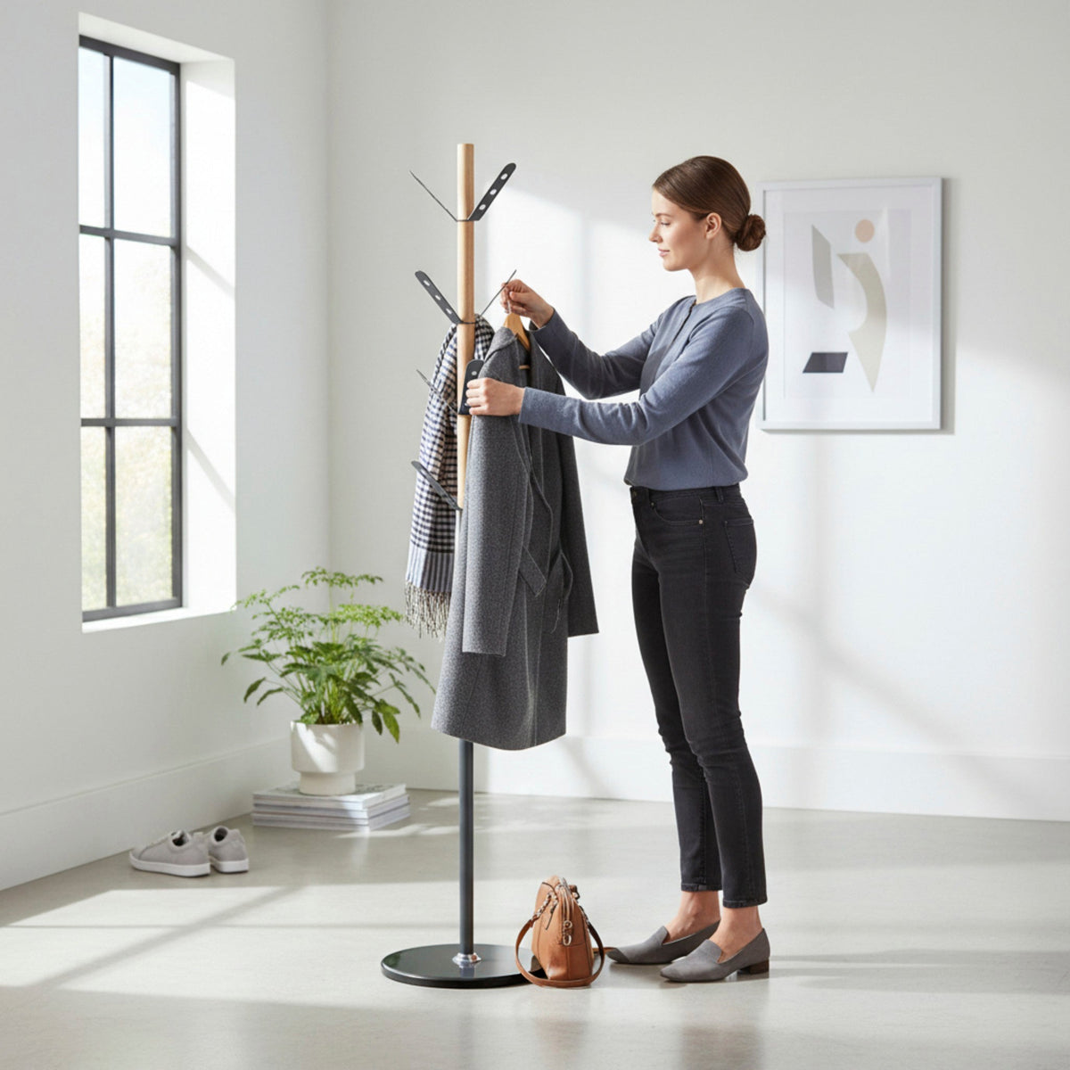 HAKU Möbel Garderobenständer aus Metall mit Marmor 37 x 179 cm in Anthrazit, Natur