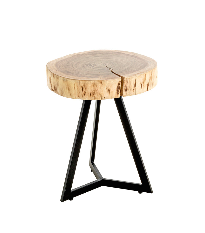 HAKU Möbel Beistelltisch aus Massivholz Motiv Baumscheibe in Braun 35 x 43 cm