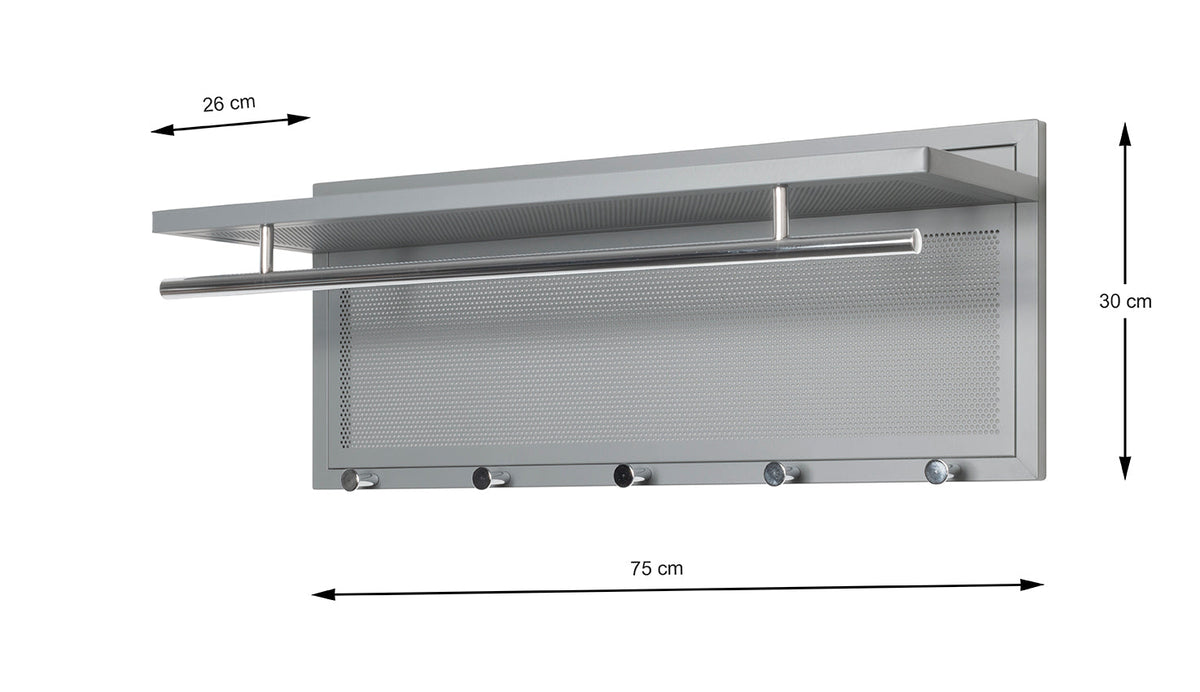 HAKU Möbel Wandgarderobe aus Metall 75 x 26 x 30 cm in Chrom, Grau