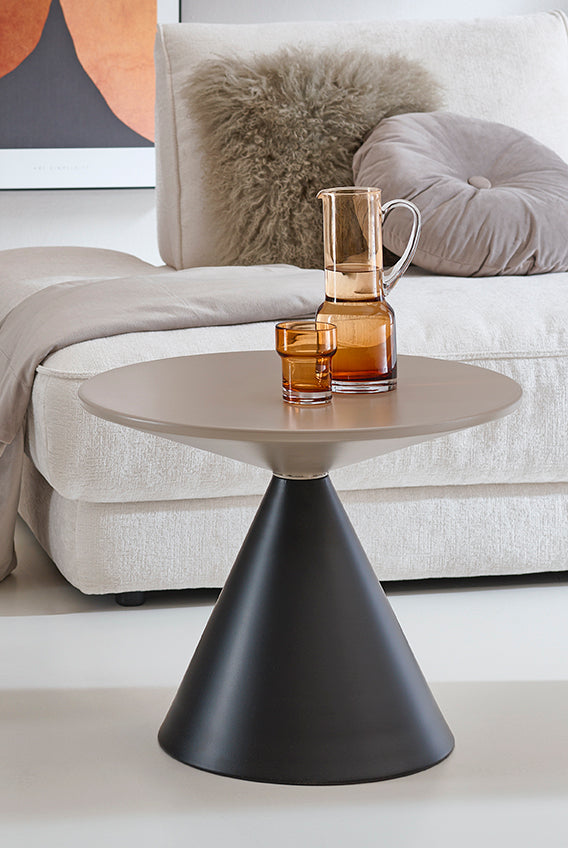HAKU Möbel Beistelltisch aus Metall Säulenfuss in Beige, Ø 60 cm, H 47 cm