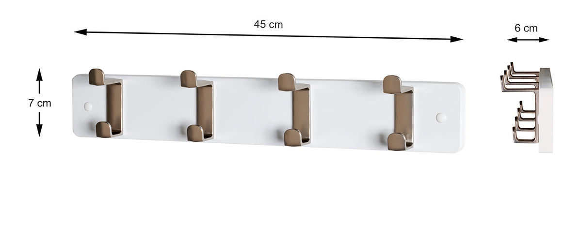 HAKU Möbel Garderobenleiste aus MDF B 45-55 cm H 7 cm, 45 x 6 cm, H 7 cm in Edelstahloptik, Weiss