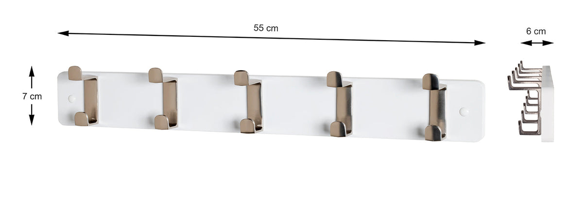 HAKU Möbel Garderobenleiste aus MDF B 45-55 cm H 7 cm, 55 x 6 cm, H 7 cm in Edelstahloptik, Weiss