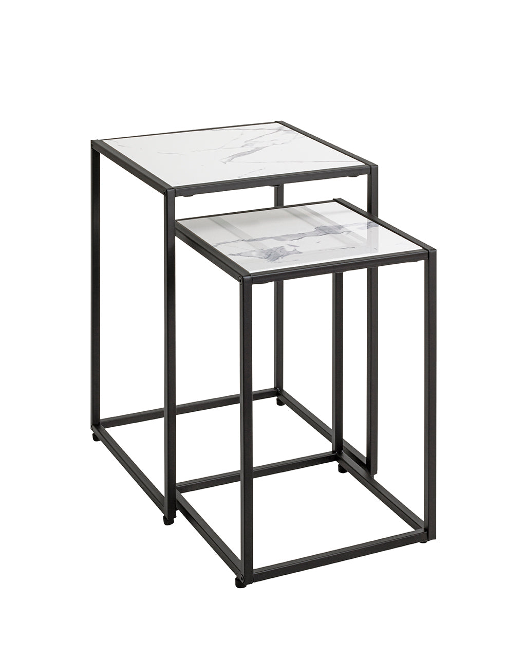 HAKU Möbel Beistelltisch aus Kunstmarmor Füsse höhenverstellbar in Schwarz, Weiss