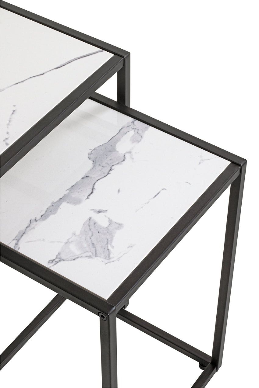 HAKU Möbel Beistelltisch aus Kunstmarmor Füsse höhenverstellbar in Schwarz, Weiss