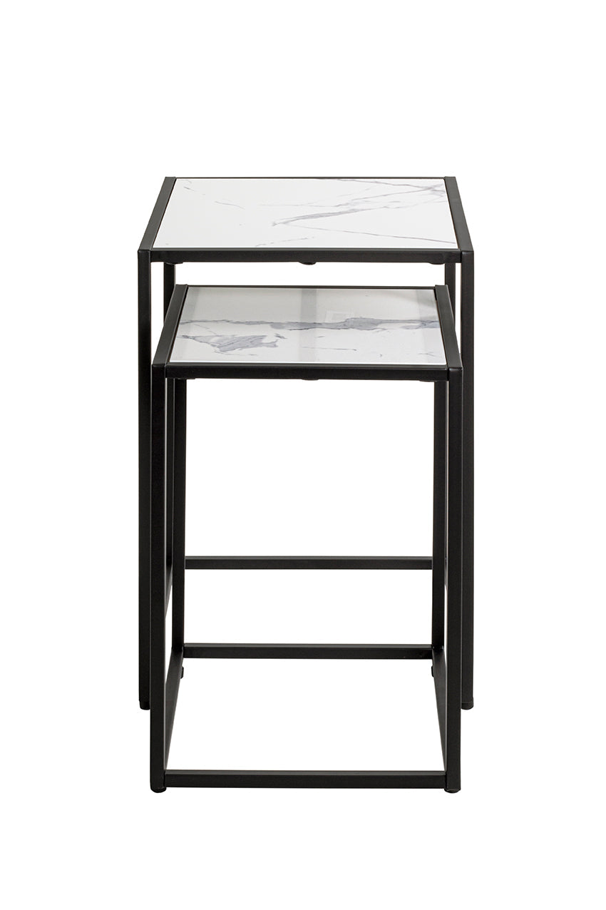 HAKU Möbel Beistelltisch aus Kunstmarmor Füsse höhenverstellbar in Schwarz, Weiss