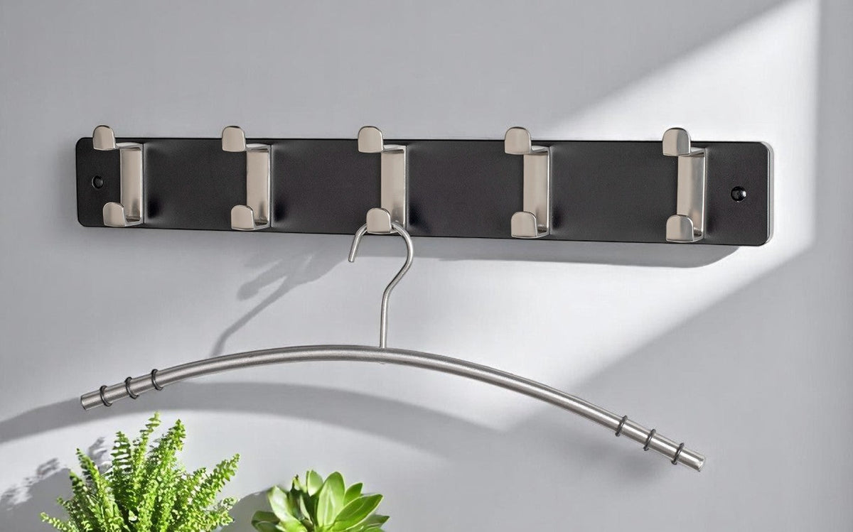 HAKU Möbel Garderobenleiste aus MDF B 45-55 cm H 7 cm, 55 x 6 cm, H 7 cm in Edelstahloptik, Schwarz