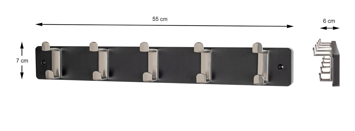 HAKU Möbel Garderobenleiste aus MDF B 45-55 cm H 7 cm, 55 x 6 cm, H 7 cm in Edelstahloptik, Schwarz