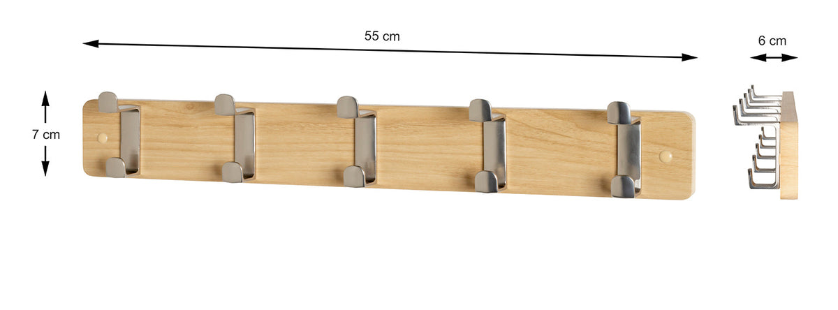 HAKU Möbel Garderobenleiste aus MDF B 45-55 cm H 7 cm, 55 x 6 cm, H 7 cm in Edelstahloptik, Eiche
