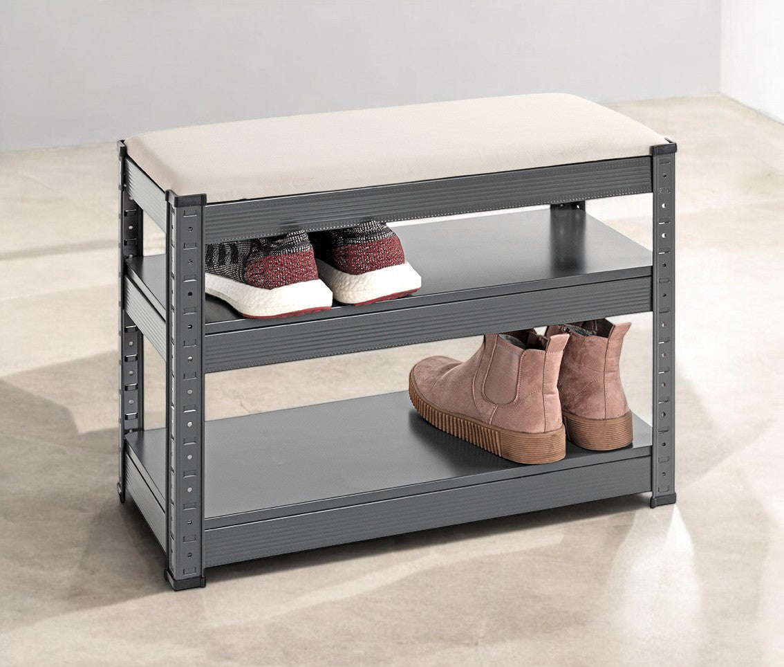HAKU Möbel Schuhbank aus Metall gepolstert in Anthrazit