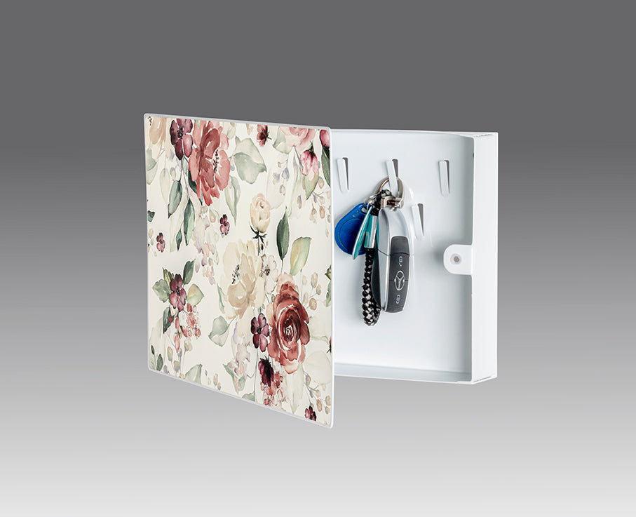 HAKU Möbel Schlüsselkasten aus Metall Motiv Floral in Weiss